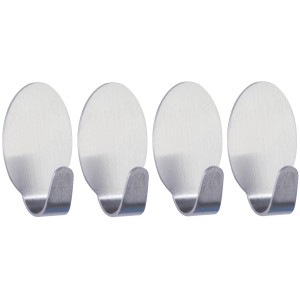 4er-Set Wenko Zwerg-Haken aus mattem Edelstahl, selbstklebend für Bad und Haushalt.