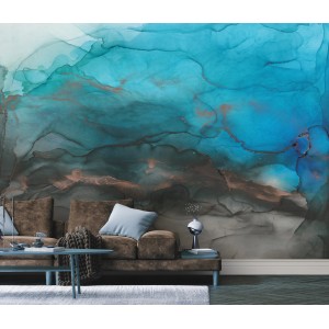 Erismann Fototapete Guido Maria Kretschmer Liquid Blau, abstraktes Design in Blau- und Erdtönen.