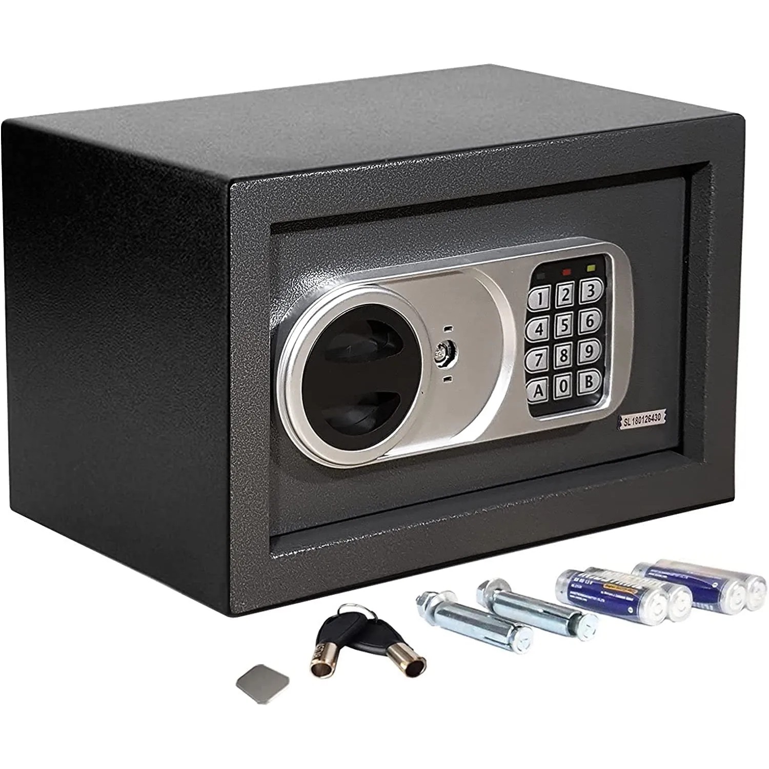 Anthrazitfarbener KARAT Tresor Safemaxx mit elektronischem Zahlenschloss und Zubehör.