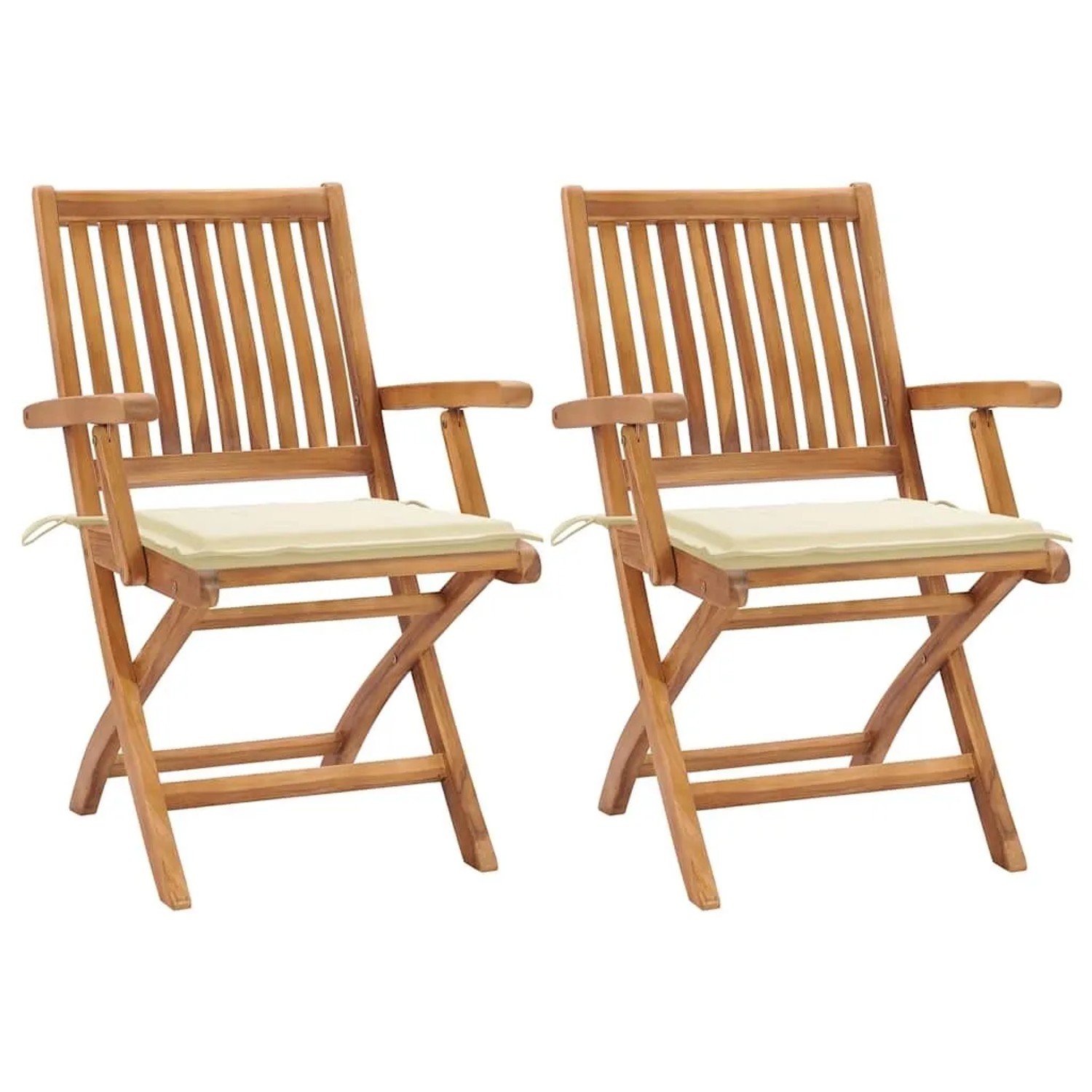 vidaXL Gartenstühle 2 Stk mit Cremeweißen Kissen Teak Massivholz 3062408