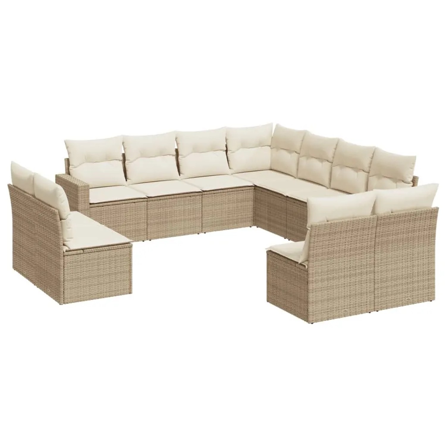 vidaXL 11-Tlg Garten-Sofagarnitur mit Kissen Beige Poly Rattan 3251465