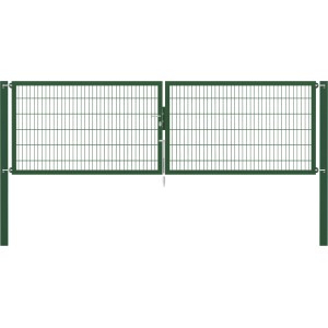 Grünes Doppeltor Flexo Plus 400x120 cm mit Pfosten für Gartenzäune.