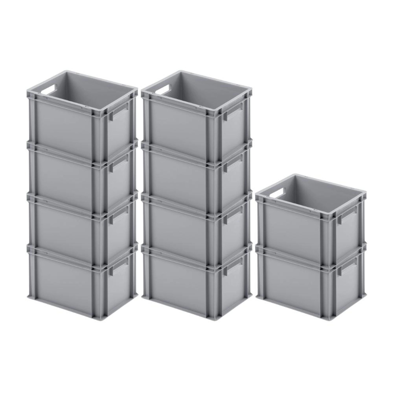 SparSet 10 x Eurobehälter Mit Offenem Griff HxBxT 23,5 x 30 x 40 cm 22 Liter Grau Eurobox Transportbox Transportbehälter...