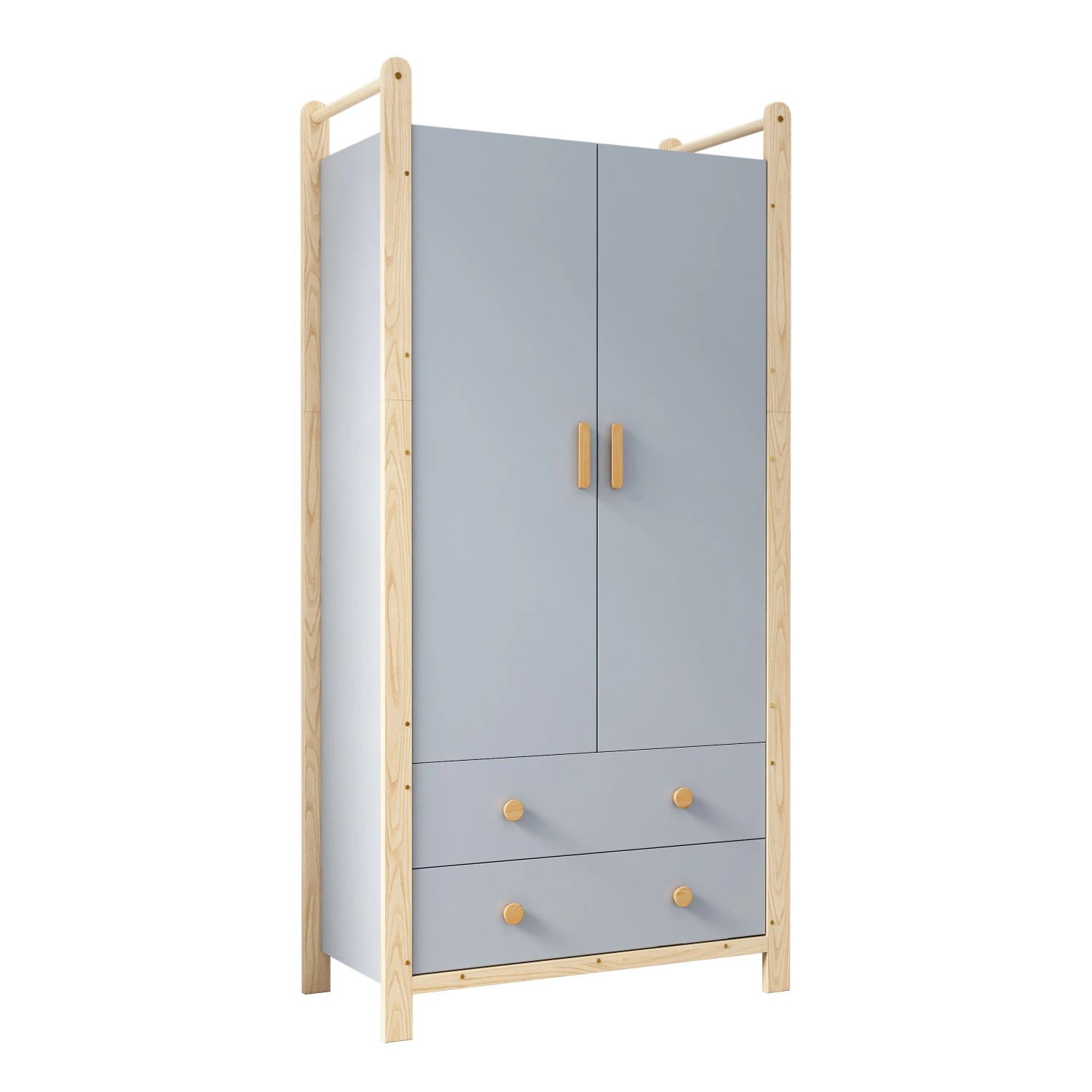 okwish Kleiderschrank mit Kleiderstange Schubladen Schlafzimmer 90x45x180cm Blau