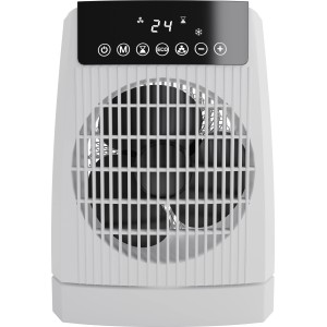 Weißer Heizlüfter Brekstad mit LED-Display und Fernbedienung, 2000 W, für Innenräume.