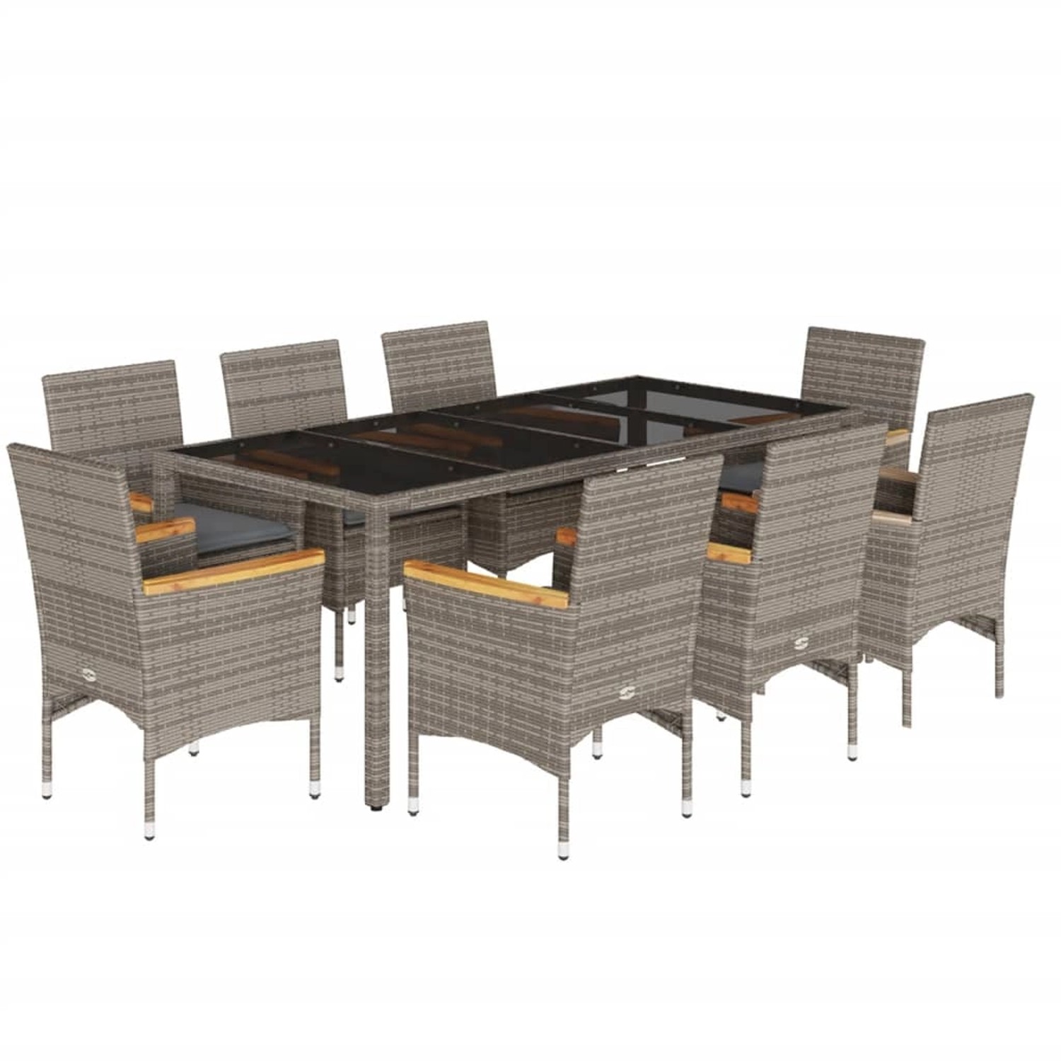 vidaXL 9-Tlg Garten-Essgruppe mit Kissen Grau Poly Rattan und Glas 3278656 günstig online kaufen