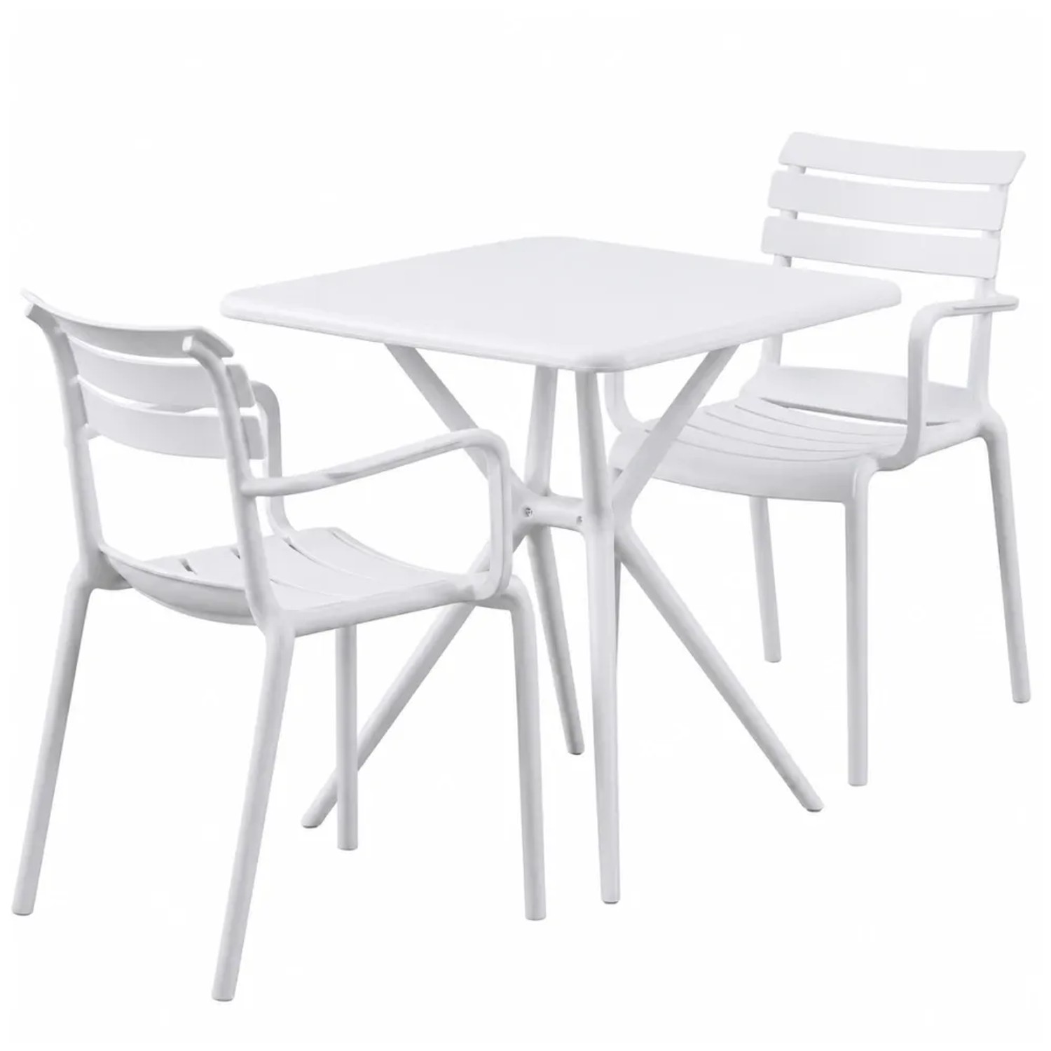 DELUKE Gartenmöbel-Set NORA mit 2 Stühlen 186x72x82cm Kunststoff Weiß Balkonset Gartenset Tisch mit Stühlen Bistroset Outdoor