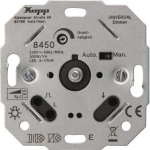 Kopp LED-Dimmer Sockel Universal, 3-170W, zur Lichtsteuerung und für Unterputzprogramme.