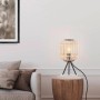 Eglo Tischleuchte Bordesley, schwarz-natur, mit Holzschirm auf Dreibein-Gestell. Design-Tischlampe.