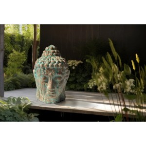 DELUKE Buddhakopf CELO, Kupfer-Grün, 110cm, Deko für Garten und Innenbereich.