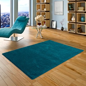 Petrolfarbener, rechteckiger Snapstyle Hochflor Shaggy Teppich Palace, 200x250cm, im Wohnraum.