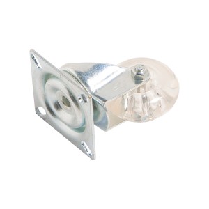 Design Lenkrolle mit Platte, transparentem Polyurethan-Rad, Ø 50mm, Traglast 40kg.