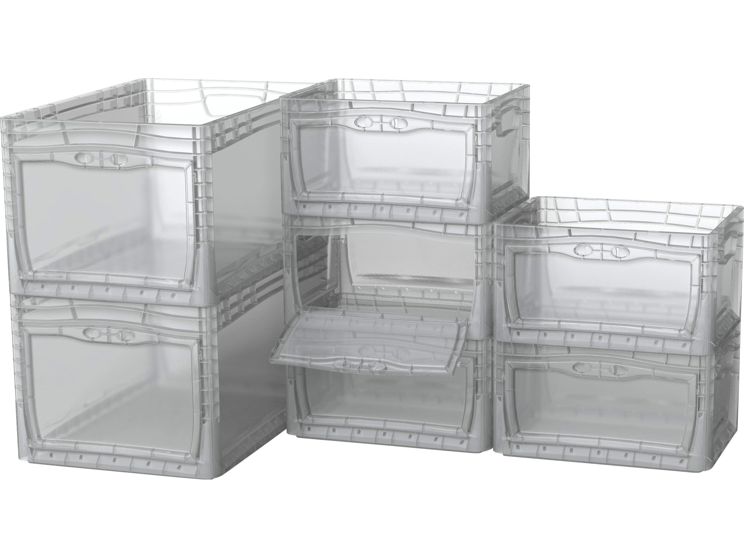 2 Cassettiere Eurobehälter In PP, 20x15x13.5 Cm, Con Coperchio A Cerniera, Set Da 2 Con Metro Omaggio, Made In Germany