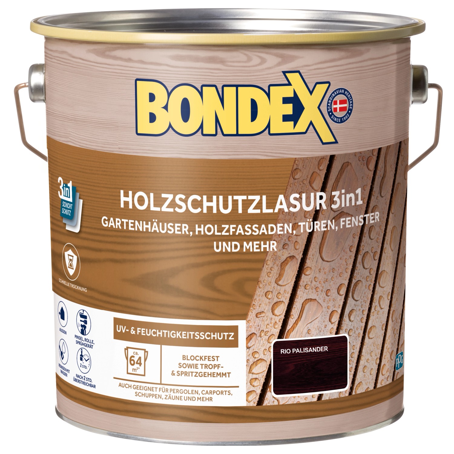 Bondex Holzschutzlasur 3 in 1 Rio Palisander 4 l