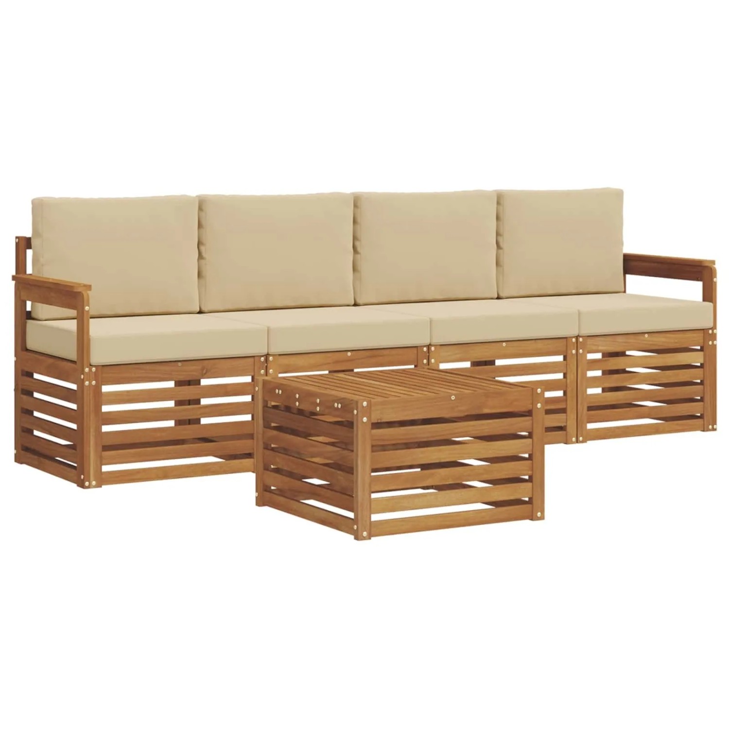 vidaXL Sofagarnituren 5 Tlg Natur und Beige Massivholz Akazie 3374318