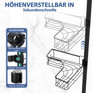 Sekey Duschregal ohne Bohren mit 4 Körben, höhenverstellbar durch Klicksystem.