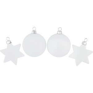 Weihnachtskugel-Set, 50-teilig, weiße Kugeln und Sterne, Ø 6 cm.