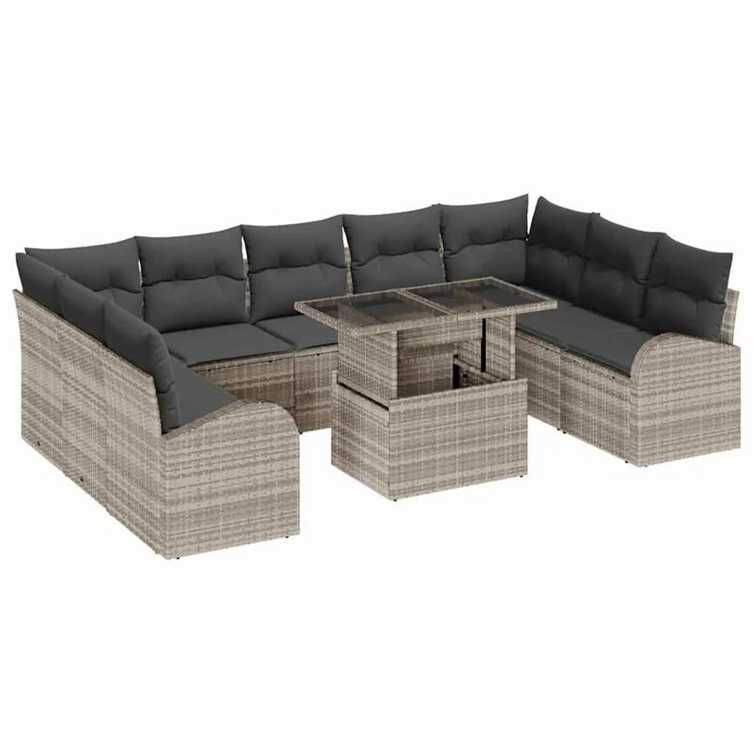 vidaXL Sofa Set mit Kissen 10-Tlg Hellgrau und Grau Poly-Rattan 3348708 günstig online kaufen