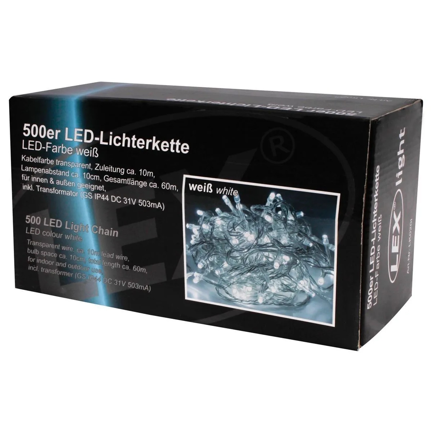 Lex 500er LED Lichterkette Außen Innen Partylichterkette Weihnachtslichterkette Weiß