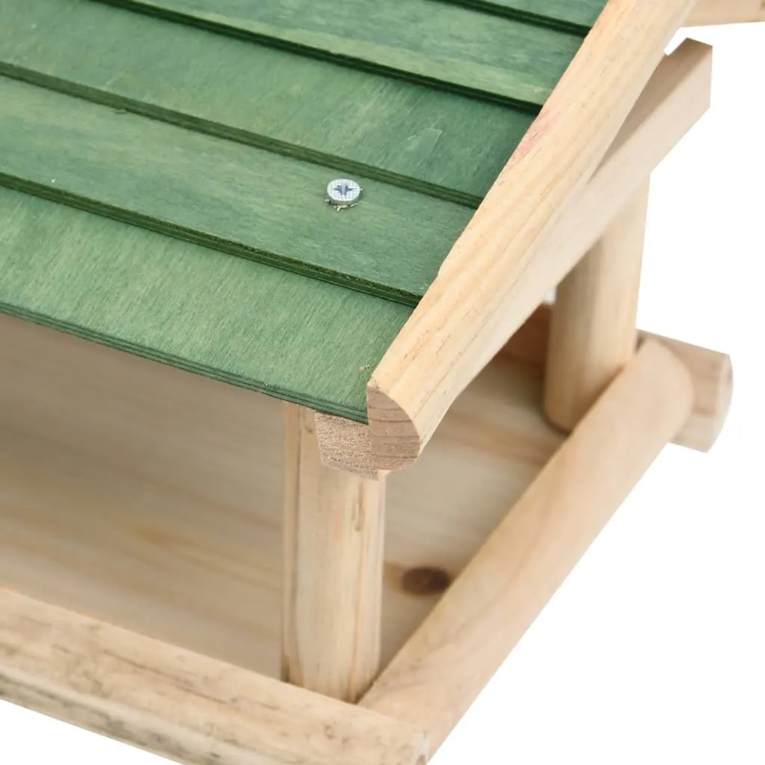VidaXL Vogelfutterhaus aus Holz, zur Wandmontage, mit grünem Dach.