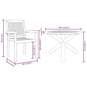 vidaXL Garten Essgruppe, 3-teilig, braun, Akazienholz, mit Maßangaben.
