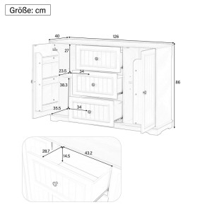 PXloue Sideboard mit 3 Schubladen und 2 Türen Grau Holzoptik