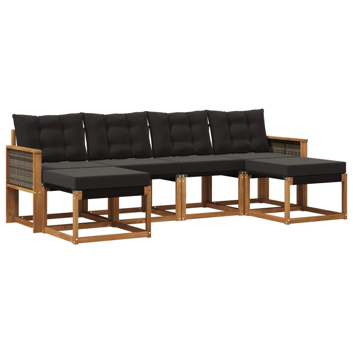 vidaXL Outdoor-Sofagarnitur mit Kissen 6 Stk Natur und Schwarz 3382124