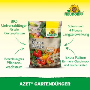 Sack Neudorff Azet Gartendünger 1,75 kg mit Gemüseabbildung. Organischer NPK-Dünger für gesunde Pflanzen.