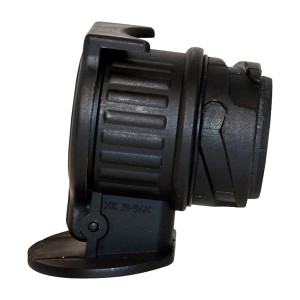 Las Kurzadapter Mini 13 auf 7-polig für PKW-Anhänger, aus schwarzem Kunststoff.