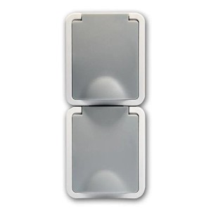 McPower FIX Doppelsteckdose Vertikal IP54, Aufputz Feuchtraum Steckdose, hellgrau/grau.