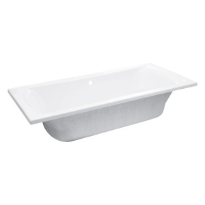 Weiße Calmwaters Rechteck-Badewanne 180x80 cm mit Füßen und Ablaufgarnitur.