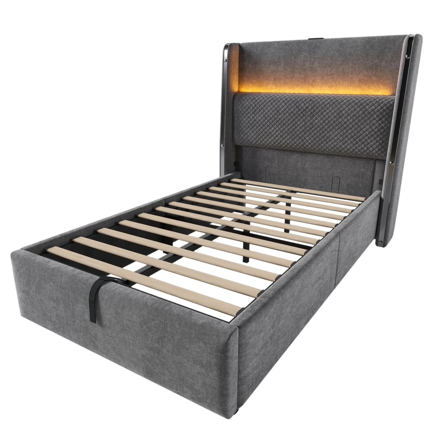 Merax Polsterbett 90x200cm LED USB-C Stauraum Grau