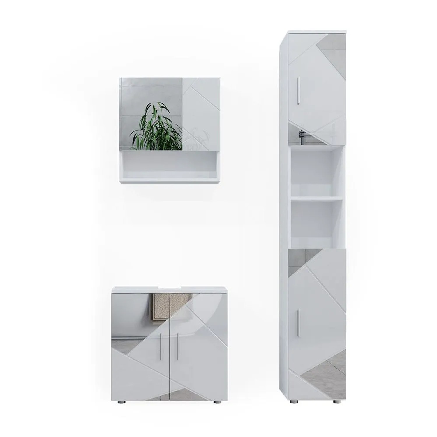 Vicco Badmöbel-Set Irma Weiß Hochglanz mit Einsätzen 60 x 59 3-teilig