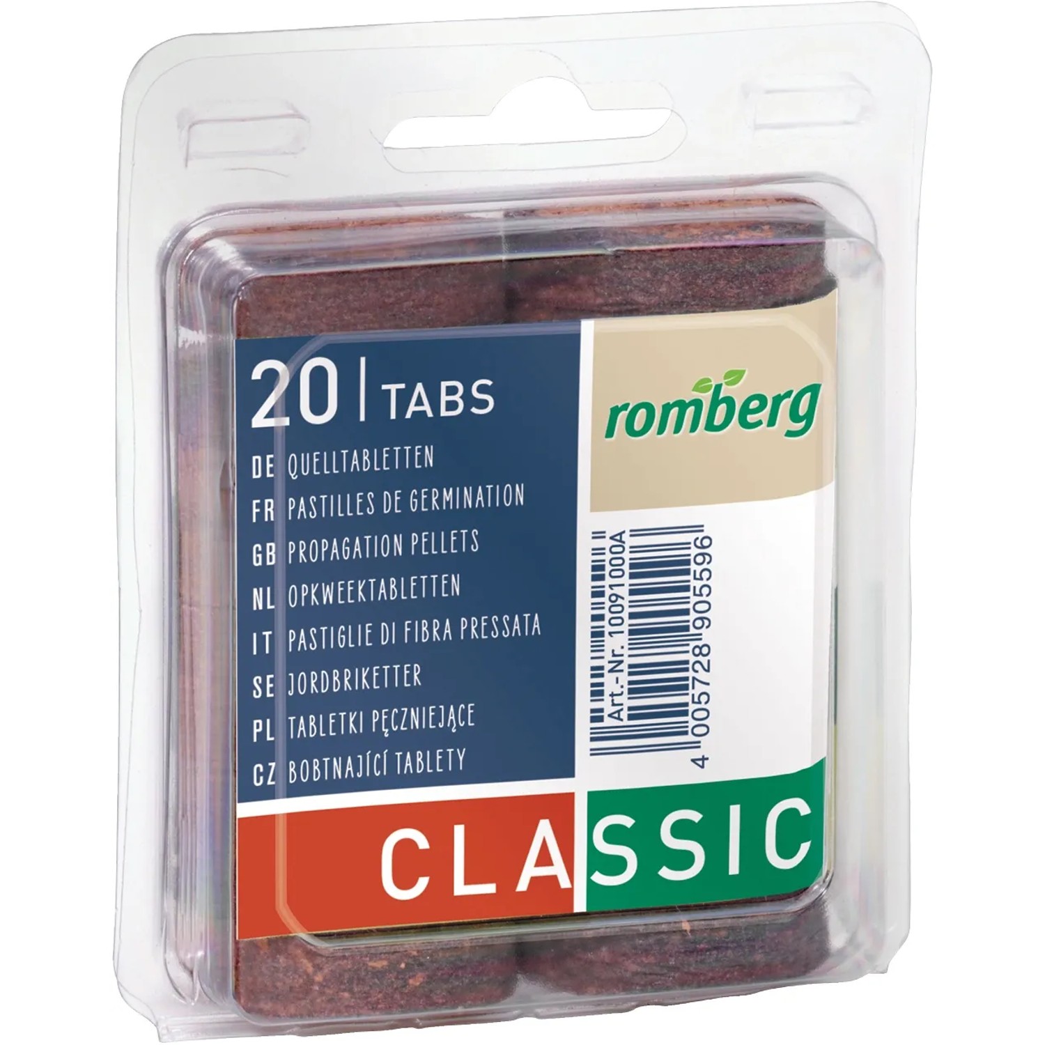 Romberg Kokos Quelltabletten, 20 Stück im Blister für die Pflanzenanzucht.