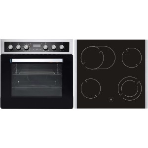 PKM Einbauherd-Set BIC8 2KB-GK-IX-2: Herd mit Glaskeramikkochfeld in Edelstahl und Schwarz.