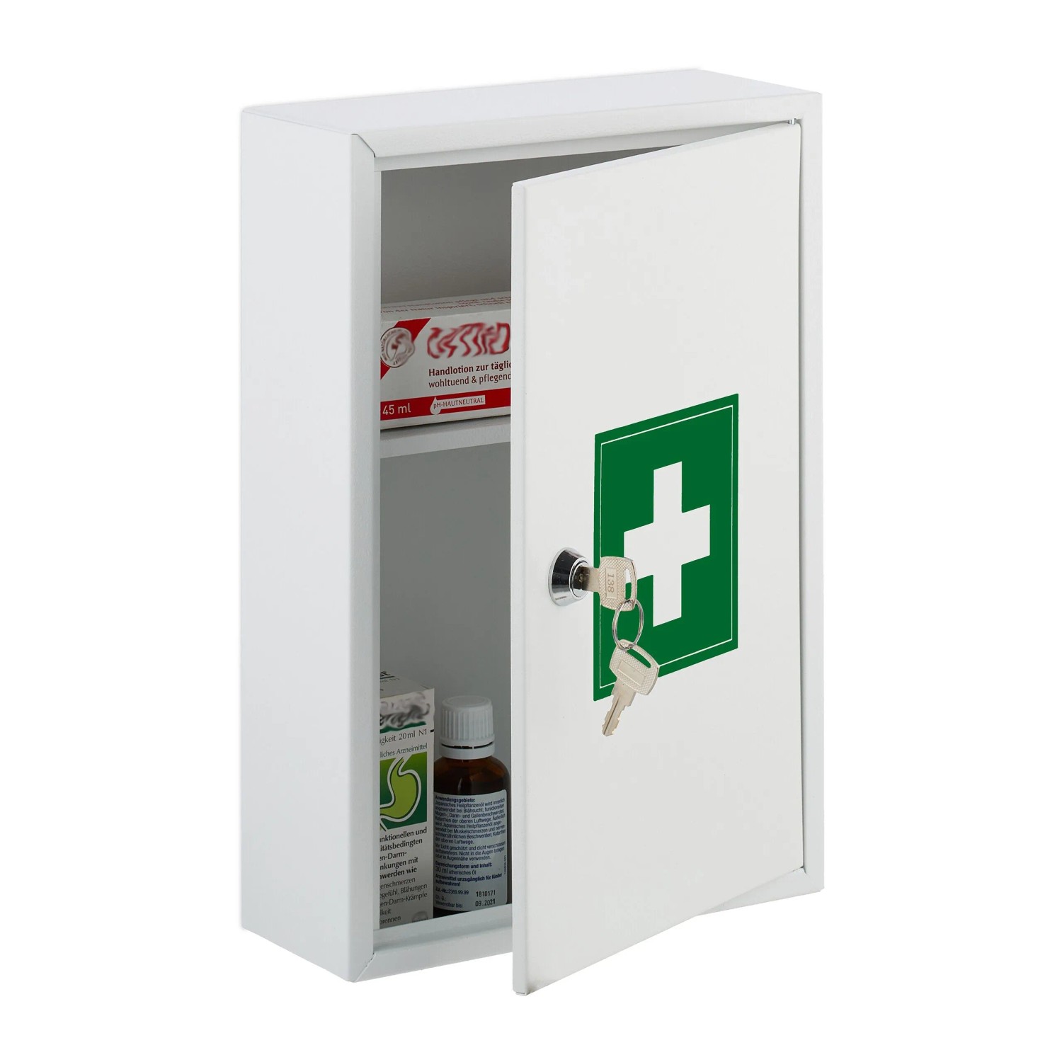 Relaxdays Medizinschrank Metall Weiß Abschließbar 32 cm x 21,5 cm x 9,5 cm 1,3 kg