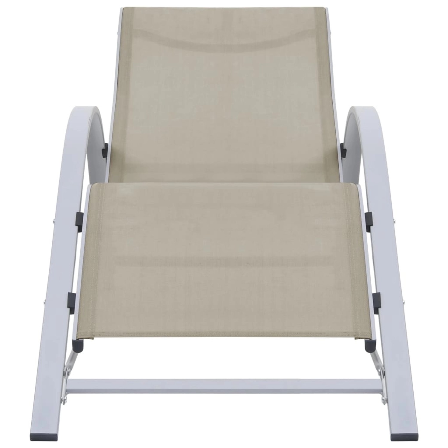 Cremeweiße VidaXL Sonnenliege mit Aluminiumgestell und Tisch, Frontansicht.