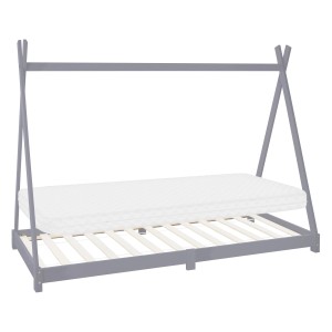 Hellgraues ML-Design Kinderbett Tipi 90x200 cm mit Lattenrost und Matratze.