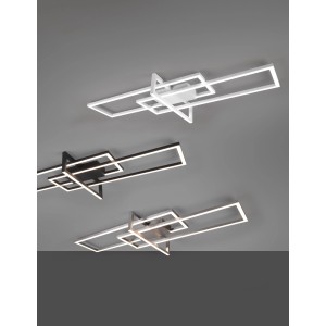 Trio LED Deckenleuchte Salinas in Schwarz, Weiß und Silber mit geometrischem Design.