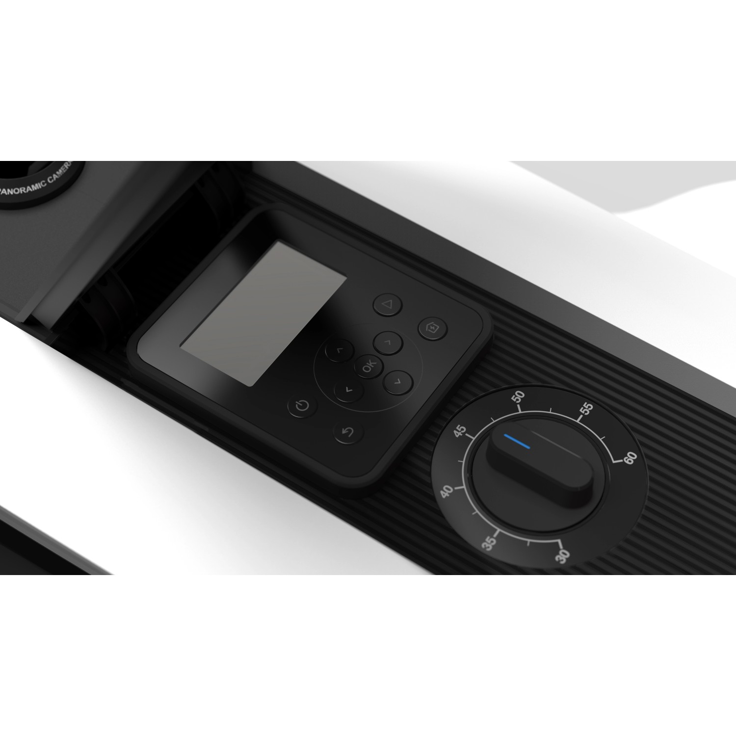 Detailansicht des ECOVACS GOAT G1 Mähroboters: Display, Tasten und Drehregler.