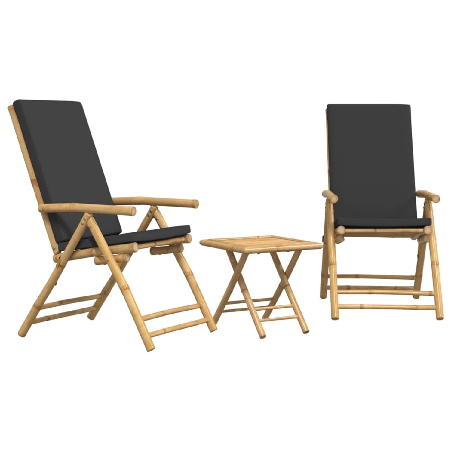 vidaXL 3-tlg Bistro-Set Klappbar mit Dunkelgrauen Kissen Bambus Modell 3