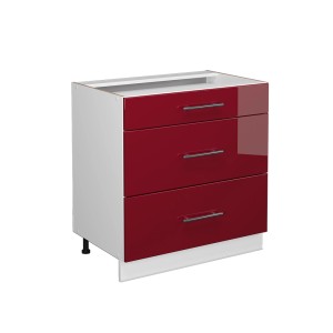 Vicco Küchenunterschrank Fame-Line, Bordeaux Hochglanz/Weiß, 80 cm, mit 3 Schubladen.