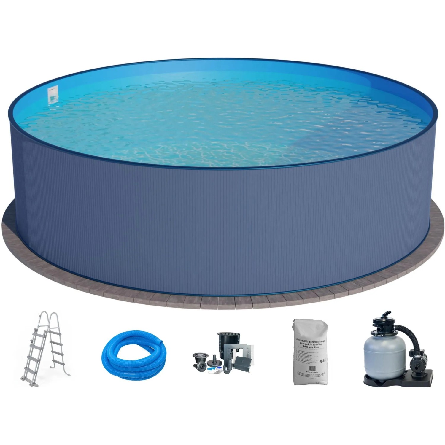 Waterman Stahlwandpool Set 7 teilig Hoch Rund 300 x 120 cm Stahl 0,4 mm Anthrazit Folie 0,4 mm Blau Waterman Stahlwandpool Set 7 teilig Hoch Rund 300 x 120 cm Stahl 0,4 mm Anthrazit Folie 0,4 mm Blau