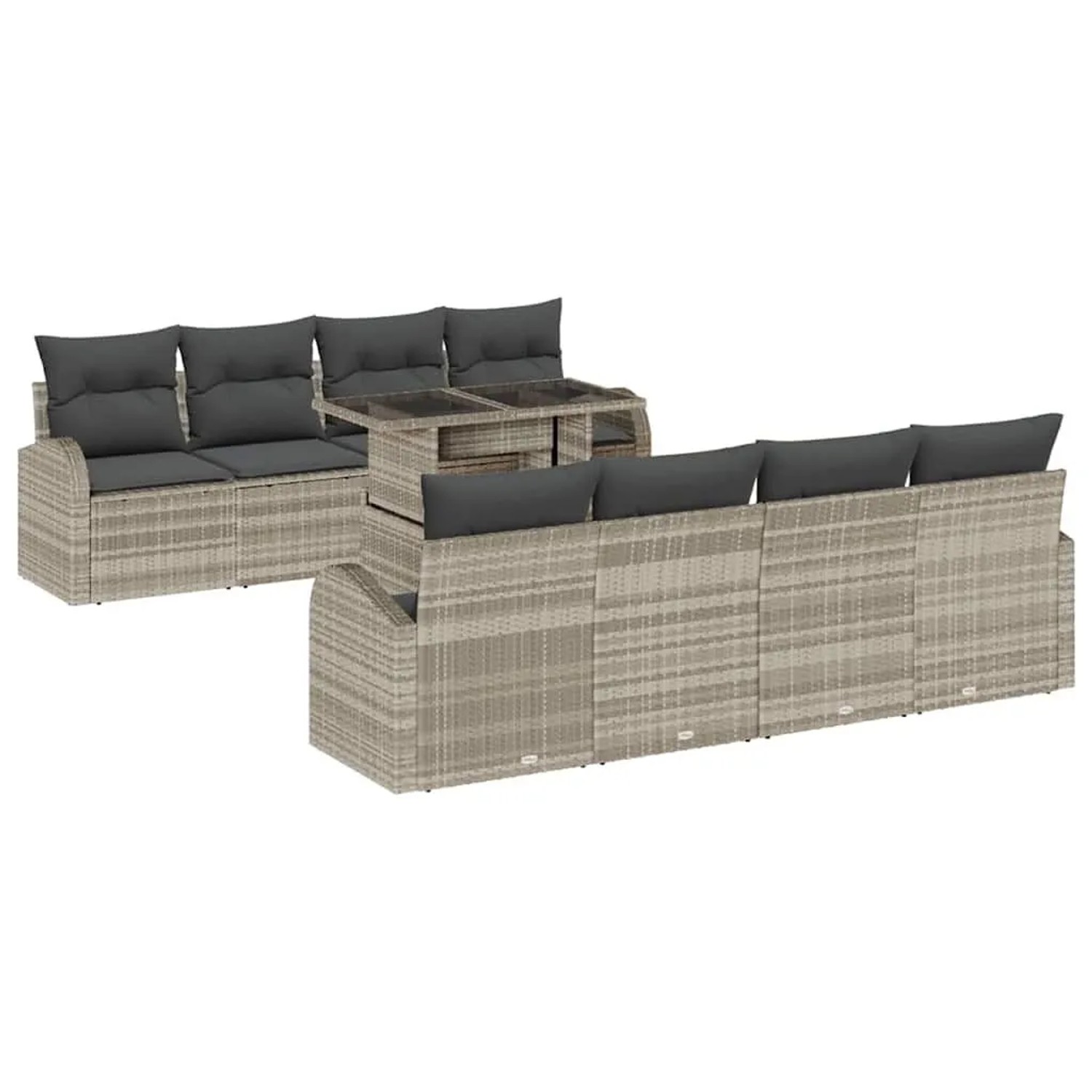 vidaXL Gartensofa-Set mit Kissen 9 Stk Hellgrau Poly Rattan 3357345