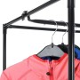 Detailansicht: Schwarzer vidaXL Kleiderschrank (75x50x160 cm) mit Kleidung an Kleiderbügeln.