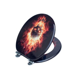 SINOBATH WC-Sitz mit Absenkautomatik, Holzkern, Motiv Totenkopf mit Flammen.