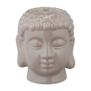 Relaxdays Buddha Teelichthalter Keramik Grau für 1 Teelicht 9,5 cm x 8 cm x 8 cm 0,2 kg