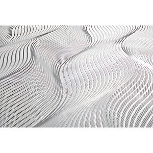 Graue Streifen Tapete mit geschwungenen Linien in Lichtgrau und Weiß. Dekorative Vinyltapete.