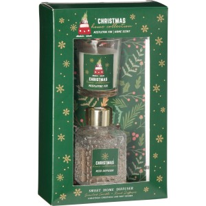 Diffuser-Set mit Kerze im Weihnachtsdesign, Duft Vanille, Winterbeere, Mistelzweig, Weihnachtsdekoration.