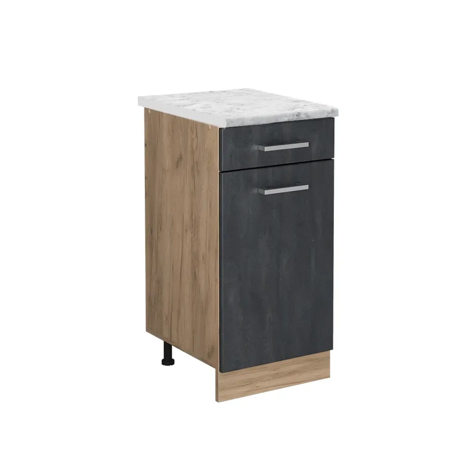 Vicco Küchenunterschrank R-Line Schubladenschrank für die Küche Schwarz Beton 40 cm AP Marmor mit Goldkraft Eiche Korpus